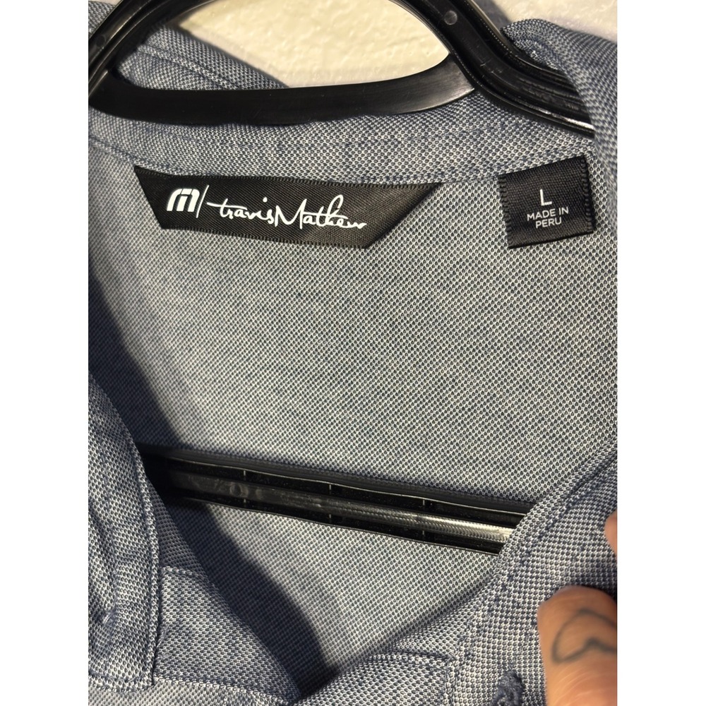 TravisMathew Mens Short Sleeve Polo Shirt Blue Gray Heathered Golf Top Size L - Picture 4 of 7